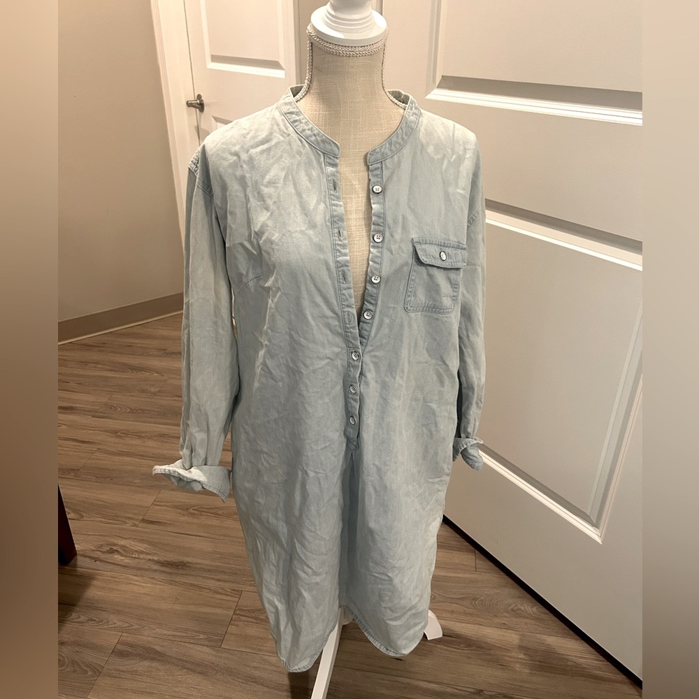 Long Denim Shirt/Dress - Large - with pockets!